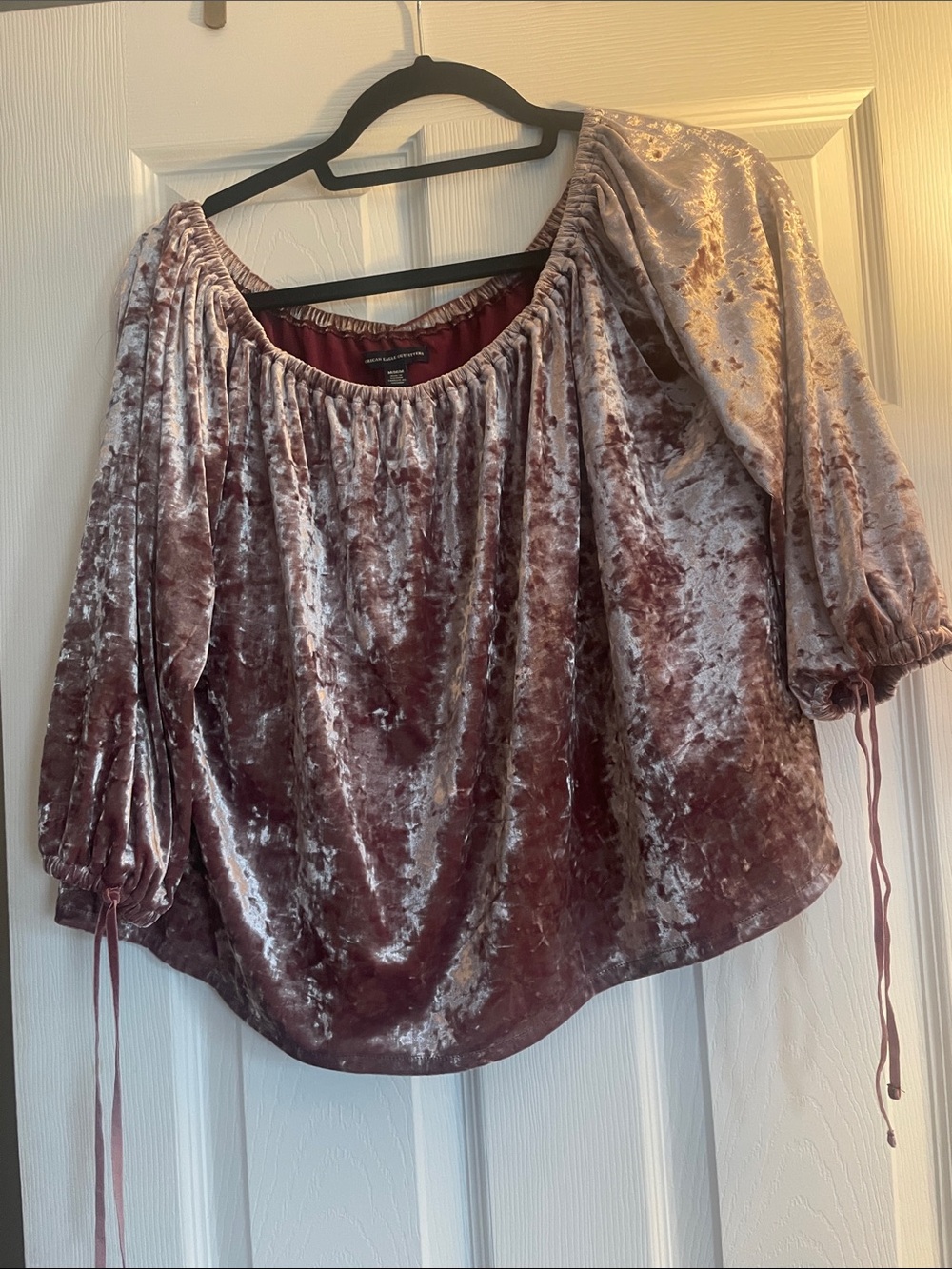 American Eagle Outfitters Velvet Peasant Blouse - Mauve